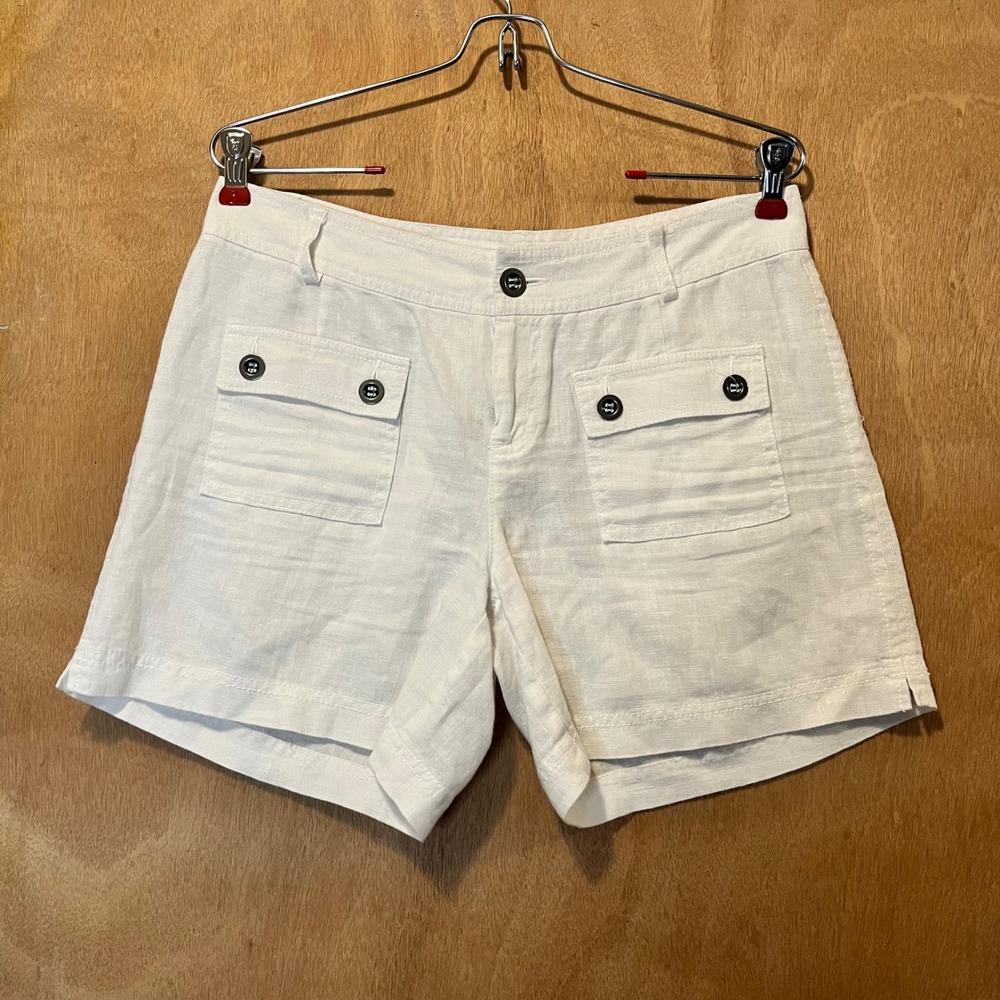 INC International Concepts Shorts Women 4 White Linen Nautical Sailor Pockets
